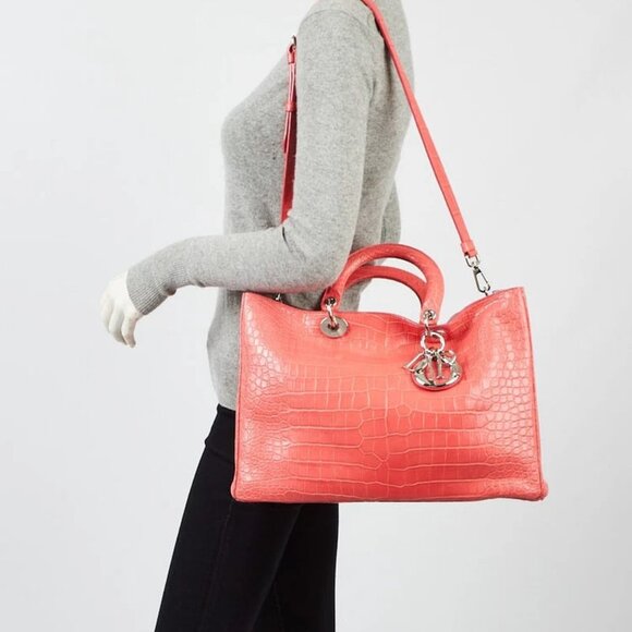 Christian Dior Pink Alligator Large Diorissimo Tote Bag - Picture 2 of 12